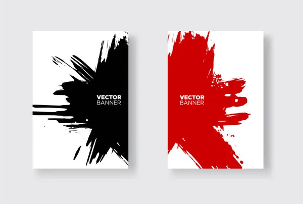 Svart Och Röd Abstrakt Design Set Bläck Färg Broschyr Monokrom — Stock vektor