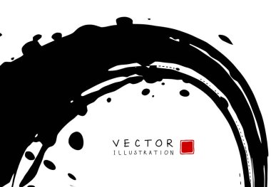 Soyut mürekkep arkaplanı. Çin el yazısı sanatı sanatı, beyaz kağıda siyah boya dokusu. Poster, kart, afiş, kitap, kapak, broşür ve web tasarımı için tasarım. Vektör illüstrasyonu.