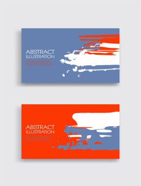 Beyaz arka planda kırmızı beyaz, mavi, fırça darbesi kartı. Japon tarzı. Grunge lekelerinin vektör illüstrasyonu