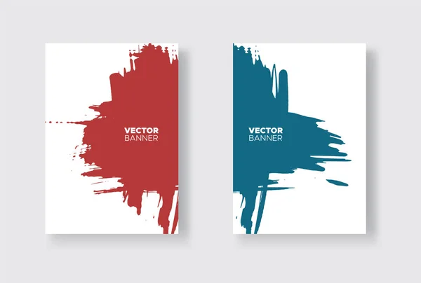 Blå Och Röd Abstrakt Design Set Bläck Färg Broschyr Monokrom — Stock vektor