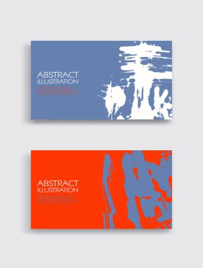 Beyaz arka planda kırmızı beyaz, mavi, fırça darbesi kartı. Japon tarzı. Grunge lekelerinin vektör illüstrasyonu