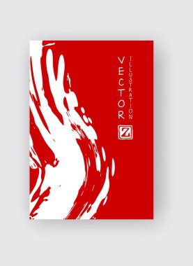 Beyaz arka planda kırmızı mürekkep fırçası darbesi. Japon tarzı. Grunge lekelerinin vektör illüstrasyonu