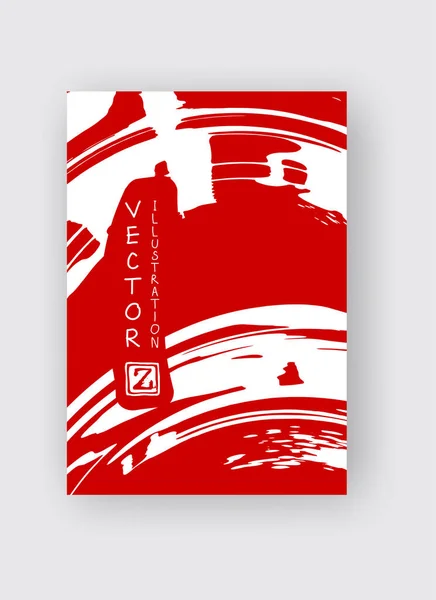 Белый Чернила Мазок Кистью Красном Фоне Японский Стиль Векторная Иллюстрация — стоковый вектор