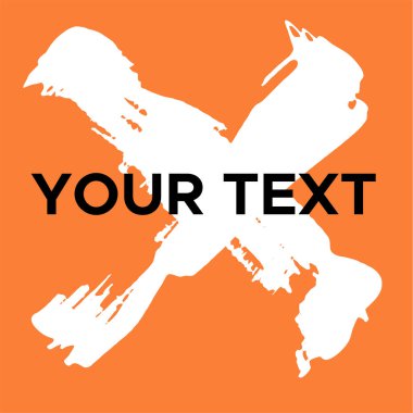 Turuncu 'da Vektör Çapraz Şekli. Beyaz Haç Damgası. Simge, Logo, Sancak Tasarımı. Çapraz Fırça Soyut Vuruşu .