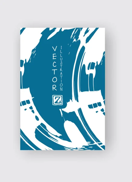 Pincel Tinta Branca Fundo Azul Estilo Japonês Ilustração Vetorial Manchas — Vetor de Stock