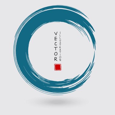 Beyaz arka planda mavi mürekkep yuvarlak. Japon tarzı. Grunge Circle lekelerinin vektör illüstrasyonu