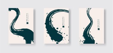 Renkli arka planda mavi mürekkep fırçası darbesi. Japon tarzı. Grunge dalgası lekelerinin vektör illüstrasyonu. Vektör fırçaları resimleme.