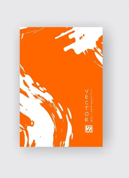 Narancs Tinta Ecset Stroke Fehér Háttér Japán Stílus Grunge Foltok — Stock Vector
