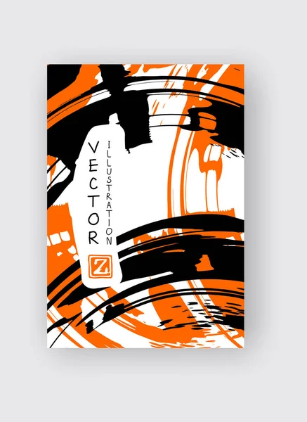 Coup Pinceau Encre Noire Orange Sur Fond Blanc Style Japonais — Image vectorielle
