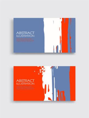 Beyaz arka planda kırmızı beyaz, mavi, fırça darbesi kartı. Japon tarzı. Grunge lekelerinin vektör illüstrasyonu