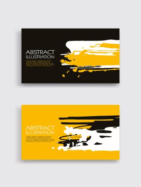 Beyaz arka planda siyah beyaz, sarı, fırça darbesi. Japon tarzı. Grunge lekelerinin vektör illüstrasyonu