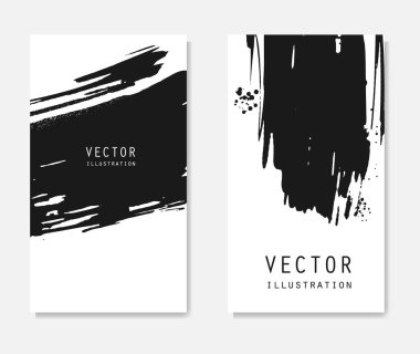Grunge efektli soyut mürekkep fırçası pankartları. Japon tarzı. Vektör illüstrasyonu
