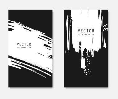 Grunge efektli soyut mürekkep fırçası pankartları. Japon tarzı. Vektör illüstrasyonu