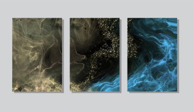 Alkolün mürekkep rengi arka plan. Soyut dikey çok renkli mermer desenli pankart. Akrilik boyalar karıştırılıyor.