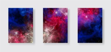 Uzay Soyut Galaksi Sancakları ayarlandı. Tasarımlarınız ve sanat eserleriniz için vektör illüstrasyonu.