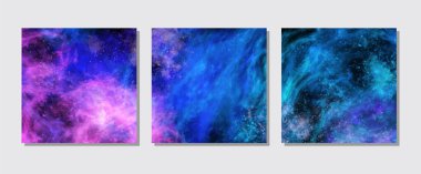 Uzay Soyut Galaksi Sancakları ayarlandı. Tasarımlarınız ve sanat eserleriniz için vektör galaksi çizimi. Uzay galaksisi tasarım elemanları.