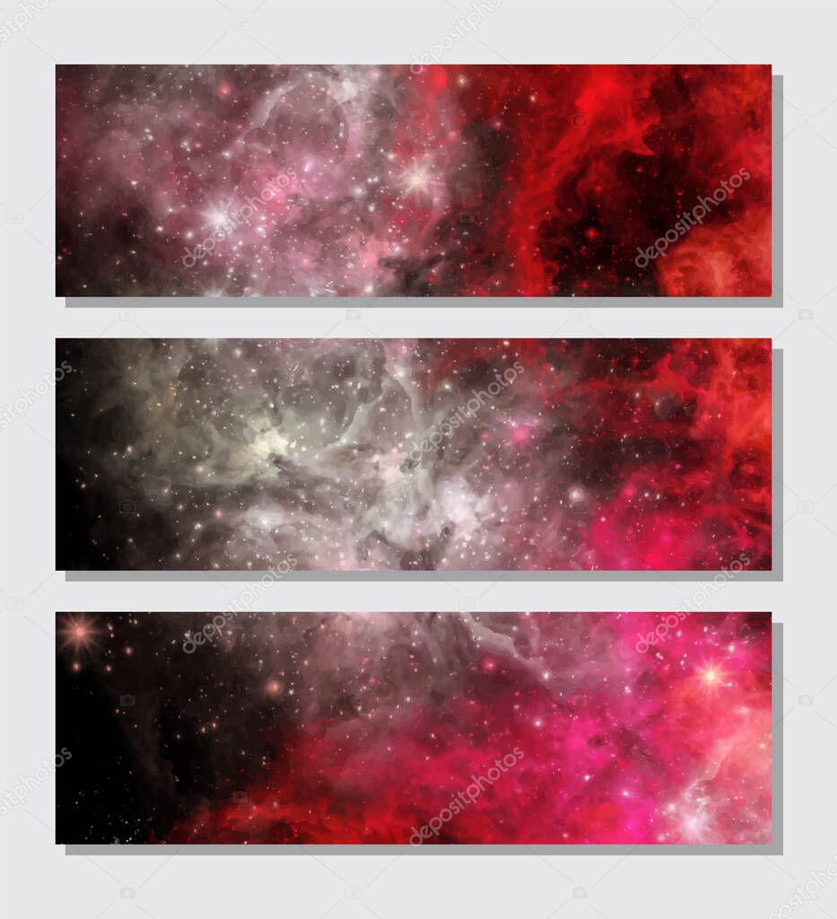 Space Abstract Galaxy Banners set. Vector illustration for your designs and artworks.