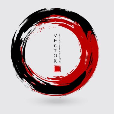 Beyaz arka planda siyah ve kırmızı mürekkep. Japon tarzı. Grunge Circle lekelerinin vektör illüstrasyonu