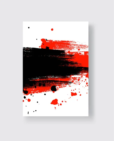 Pennellata Inchiostro Nero Rosso Sfondo Bianco Stile Giapponese Illustrazione Vettoriale — Vettoriale Stock