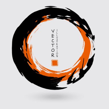 Beyaz arka planda siyah ve turuncu mürekkep. Japon tarzı. Grunge Circle lekelerinin vektör illüstrasyonu