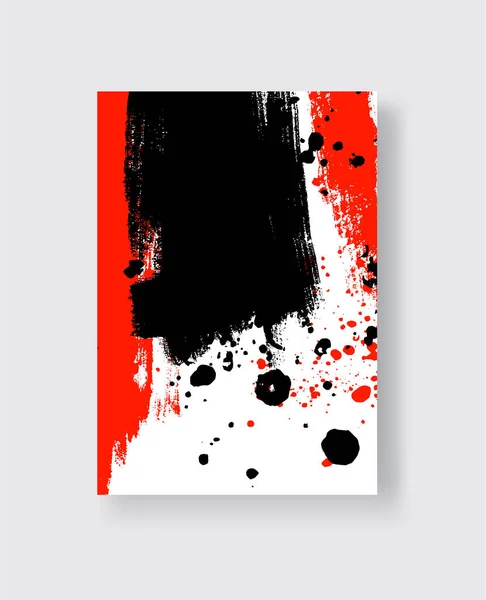 Pennellata Inchiostro Nero Rosso Sfondo Bianco Stile Giapponese Illustrazione Vettoriale — Vettoriale Stock