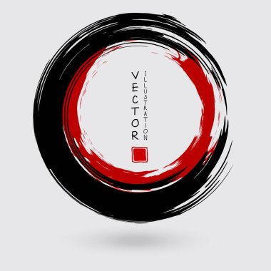 Beyaz arka planda siyah ve kırmızı mürekkep. Japon tarzı. Grunge Circle lekelerinin vektör illüstrasyonu