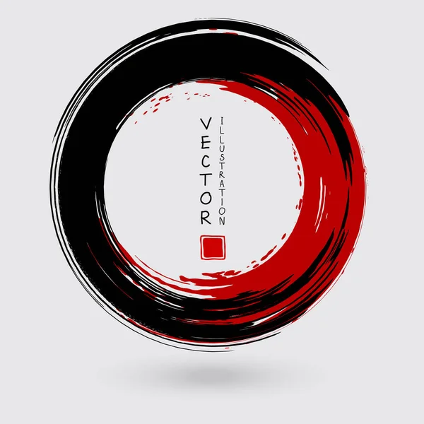 Schwarze Und Rote Tinte Rundstrich Auf Weißem Hintergrund Japanischer Stil — Stockvektor