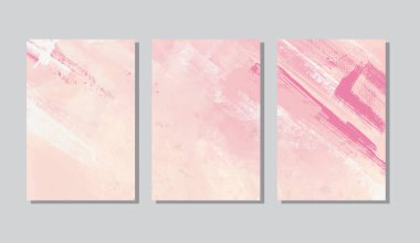 Vektör soyut renk pembe pankart seti. El çizimi soyut fırça darbesi. Akrilik elementler.