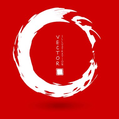Kırmızı arka planda beyaz mürekkep izi. Japon tarzı. Grunge Circle lekelerinin vektör illüstrasyonu