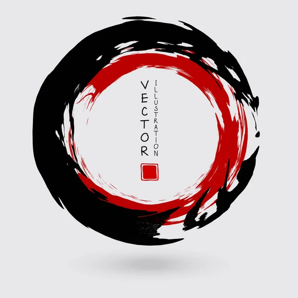 Encre Noire Rouge Trait Rond Sur Fond Blanc Style Japonais — Image vectorielle