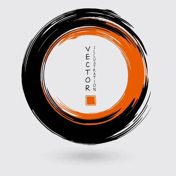 Tinta Negra Naranja Redondeada Sobre Fondo Blanco Estilo Japonés Ilustración — Vector de stock