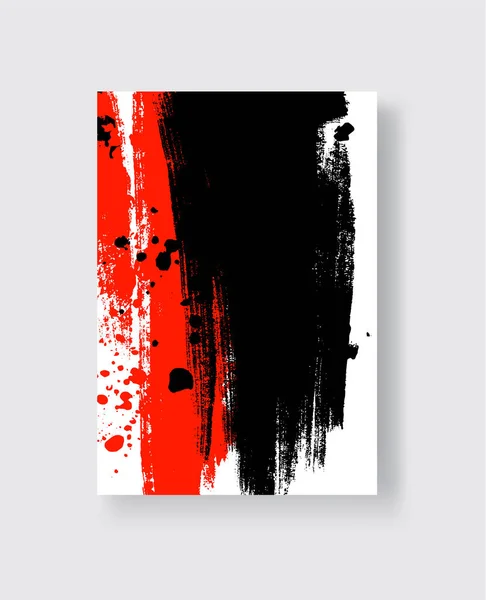 Pincelada Tinta Negra Roja Sobre Fondo Blanco Estilo Japonés Ilustración — Vector de stock