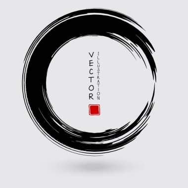 Beyaz arka planda siyah mürekkep darbesi. Japon tarzı. Grunge Circle lekelerinin vektör illüstrasyonu