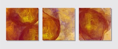 Alkol mürekkebi renkli pankart seti. Soyut altın renkli mermer desenli pankart. Akrilik boyalar karıştırılıyor.