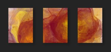 Alkol mürekkebi renkli pankart seti. Soyut altın renkli mermer desenli pankart. Akrilik boyalar karıştırılıyor.