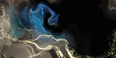 Alkolün mürekkep rengi arka plan. Soyut dikey çok renkli mermer desenli pankart. Akrilik boyalar karıştırılıyor.