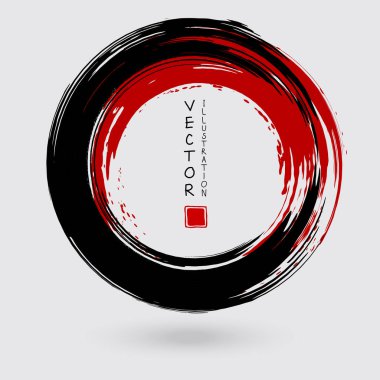 Beyaz arka planda siyah ve kırmızı mürekkep. Japon tarzı. Grunge Circle lekelerinin vektör illüstrasyonu