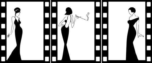 Vintage retro ženská silueta pozadí sada - vektorové ilustrace — Stockový vektor