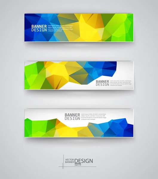 Set de Banners con Mosaico Poligonal Multicolor — Archivo Imágenes Vectoriales