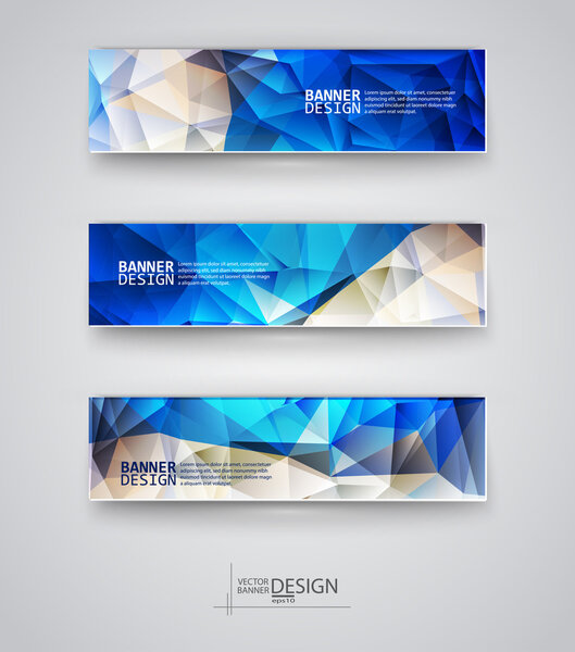 Набор баннеров с многоцветным многоугольным фоном мозаики
