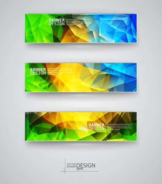 Set de Banners con Mosaico Poligonal Multicolor — Archivo Imágenes Vectoriales