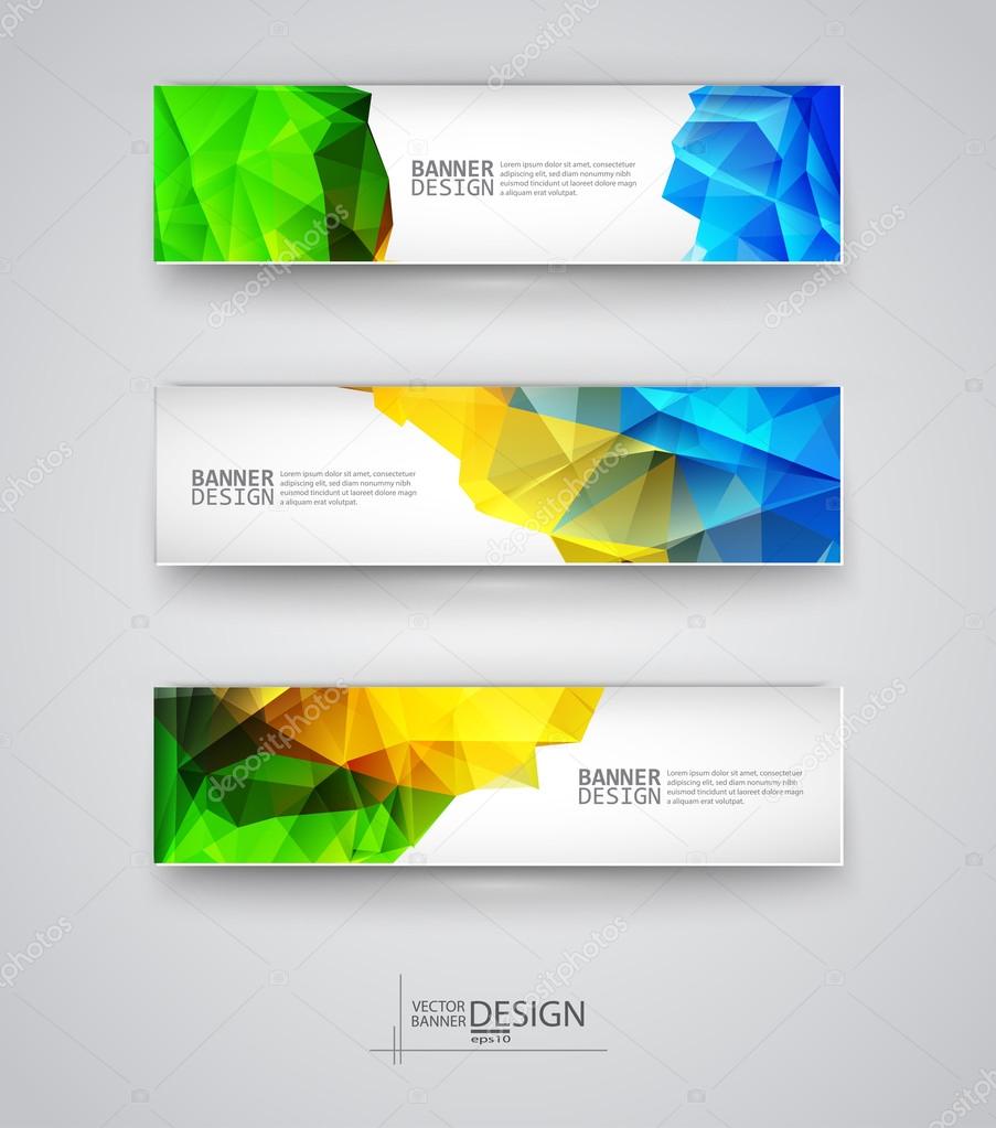 Set of Banners with Multicolored Polygonal Mosaic Backgrounds