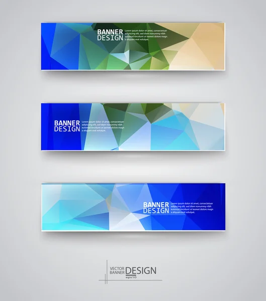 Set de Banners con Mosaico Poligonal Multicolor — Archivo Imágenes Vectoriales