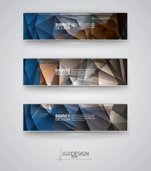 Reihe von Bannern mit mehrfarbigen, polygonalen Mosaikhintergründen — Stockvektor