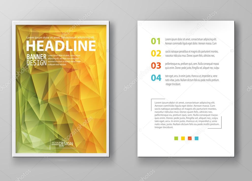 Brochure with Multicolored Polygonal Mosaic Backgrounds