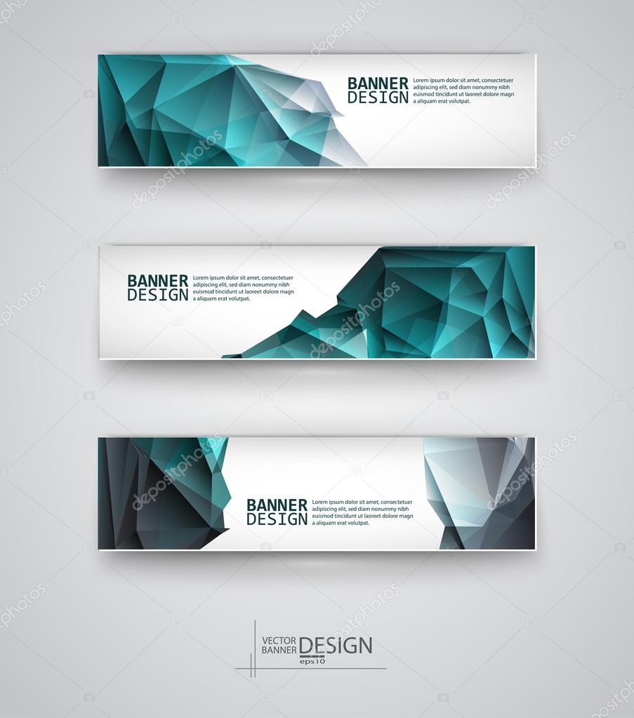 Set of Banners with Multicolored Polygonal Mosaic Backgrounds