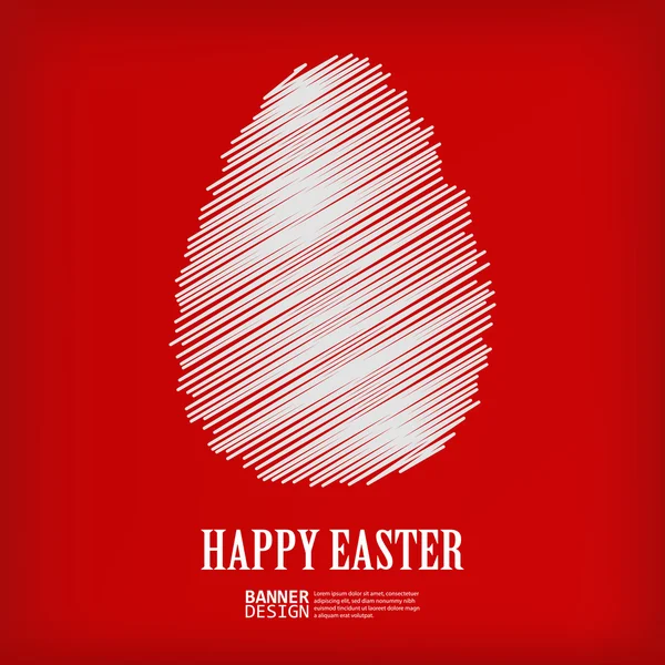 Boceto blanco huevo de Pascua sobre fondo rojo — Vector de stock