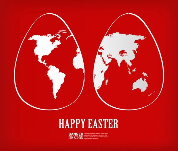 Dos huevos blancos de Pascua con patrón de mapa global — Vector de stock