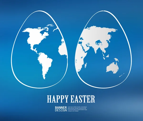 Dos huevos blancos de Pascua con patrón de mapa global — Vector de stock