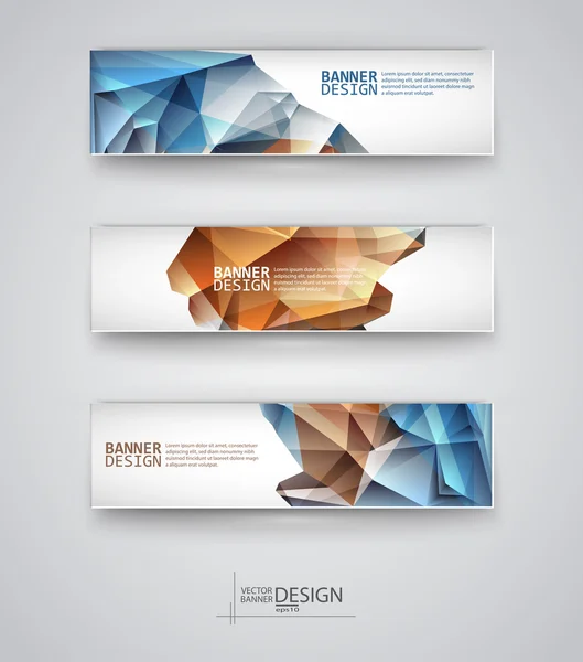 Set de Banners con Mosaico Poligonal Multicolor — Archivo Imágenes Vectoriales